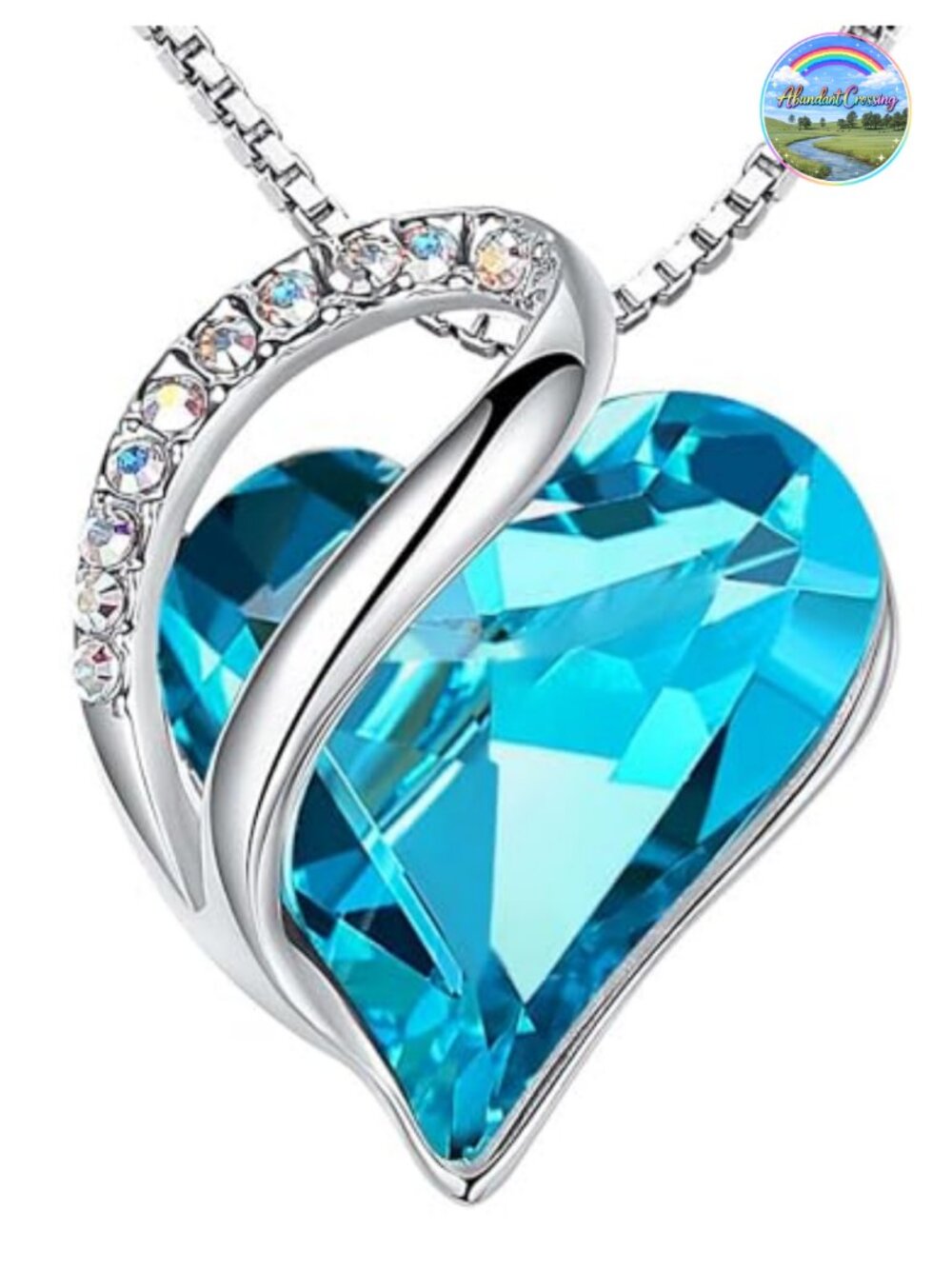 Leafael Infinity Love Birthstone Heart Crystal Pendant Necklace, Silver Plated